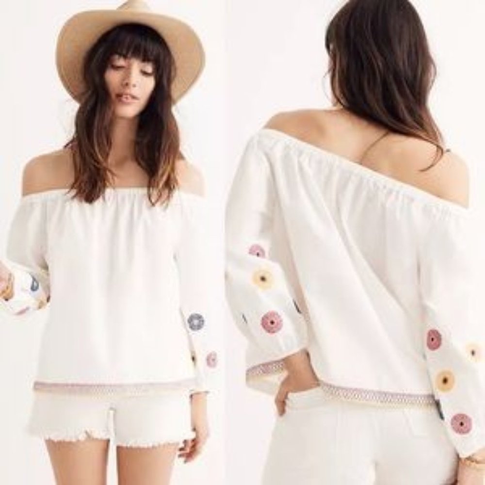 Madewell Embroidered Off-the-Shoulder Top Size M